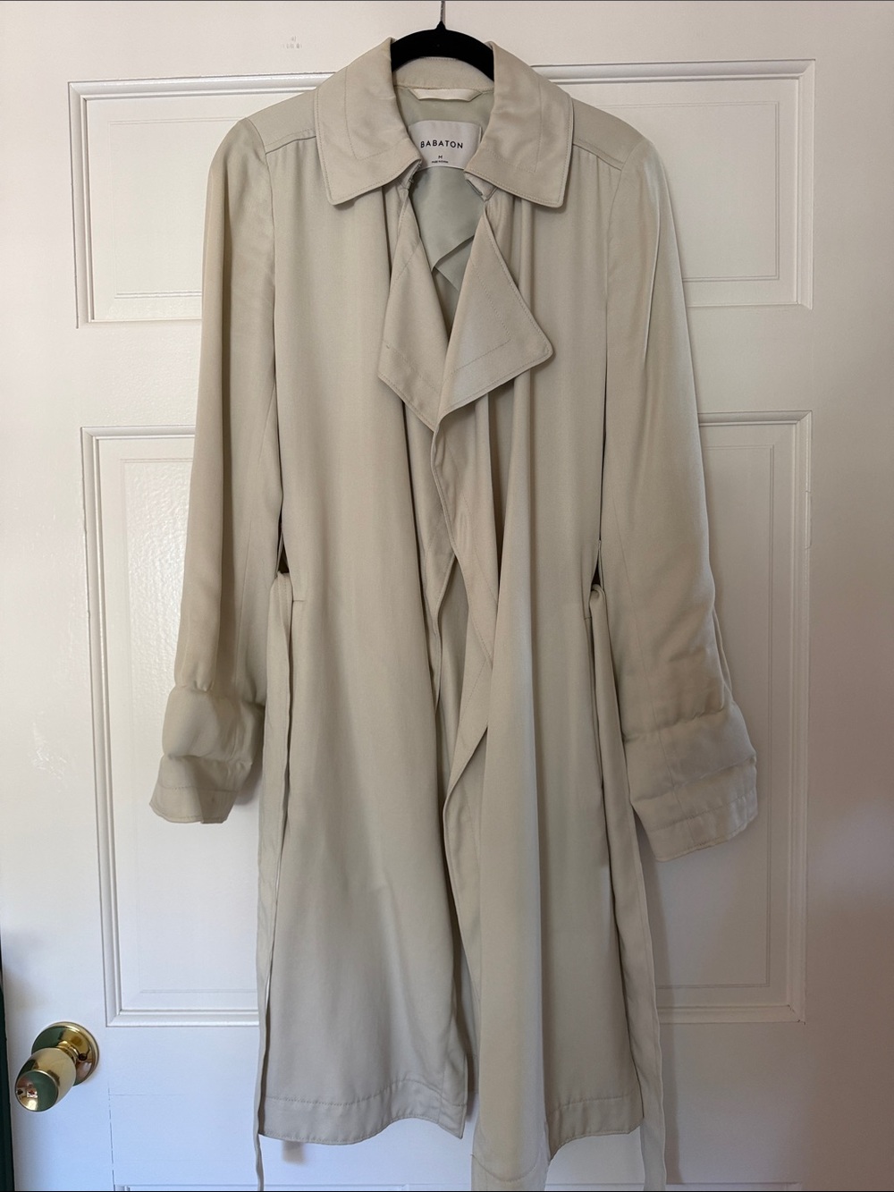 Babaton Light Cream Trench Coat with Draped Front
